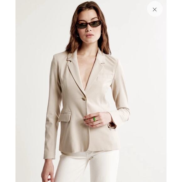 Abercrombie & Fitch Slim Suiting Blazer Jacket Taupe Beige XS Career Fall Layer - Picture 1 of 11